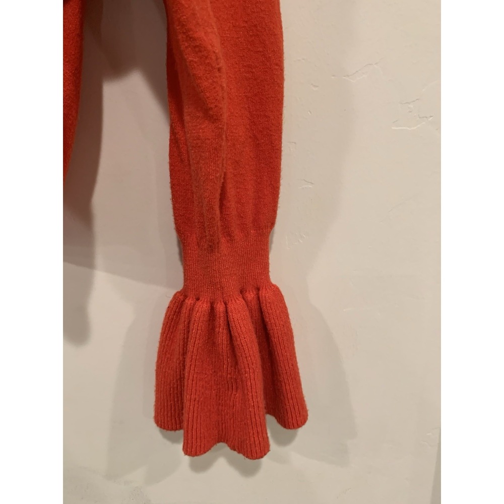 RENVY Red/Orange Ruffle Sleeve Knit Sweater Balletcore Coquette‎ Crop Top Small - Picture 4 of 9